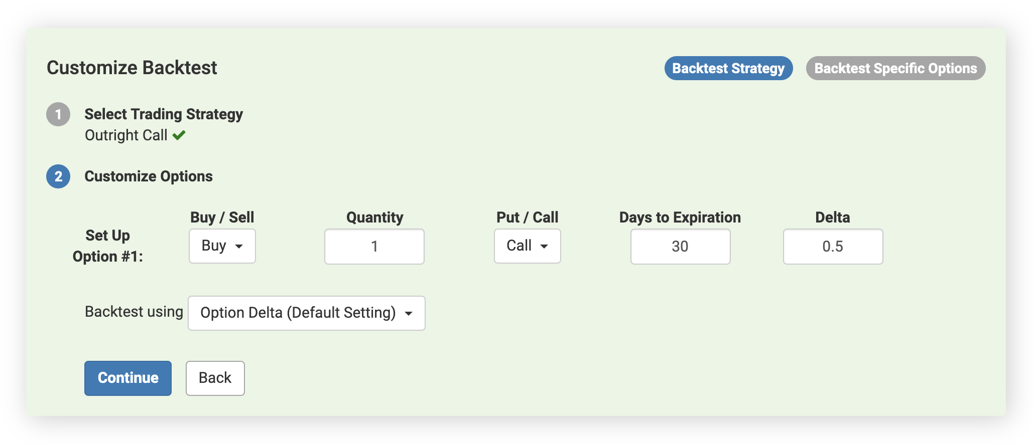 Set Option Leg Parameters Screenshot